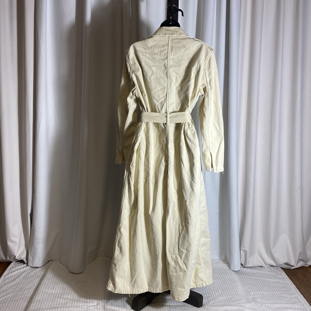 Zara Oversized Cream/Ecru Distressed Tie Waist Belted Cotton Trench Coat, NWT XS - Picture 6 of 6